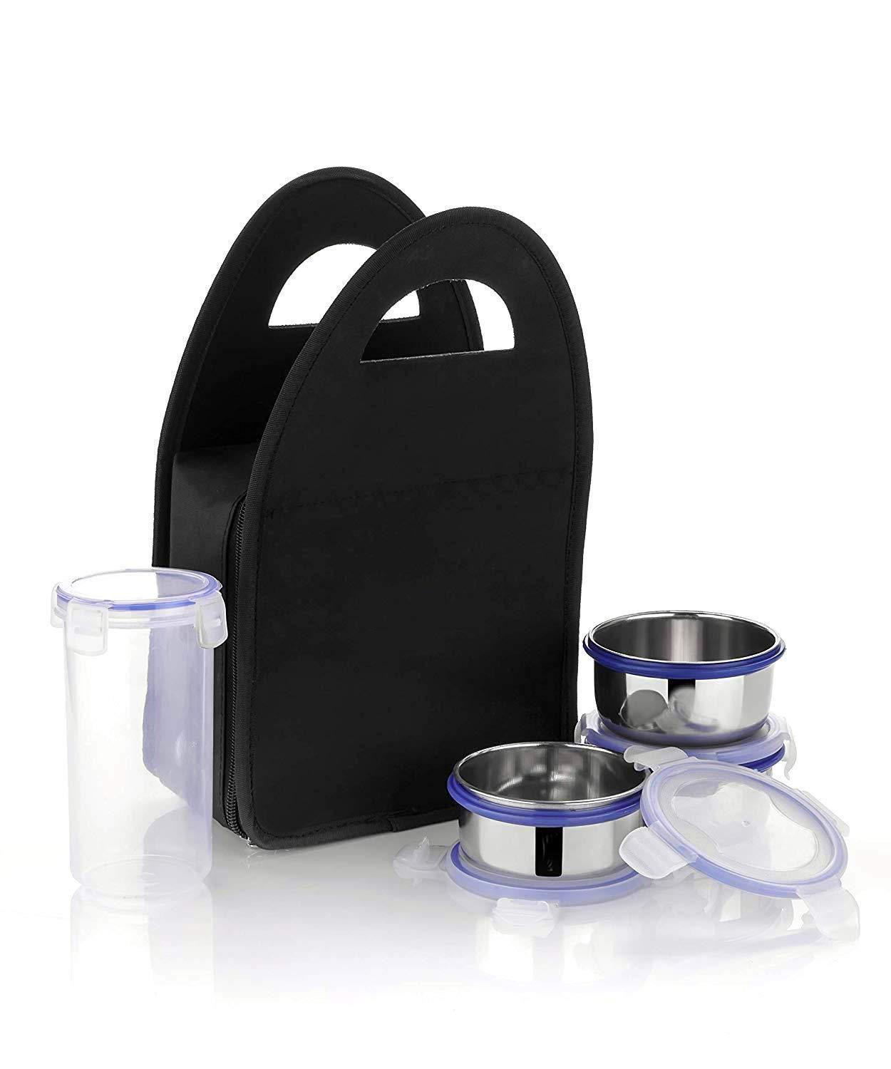 2201 Compact Stainless Steel Airtight Lunch Box Set - 4 pcs (3 Leakproof Containers and 1 Bottle) - SkyShopy 2201 Compact Stainless Steel Airtight Lunch Box Set - 4 pcs (3 Leakproof Containers and 1 Bottle) - SkyShopy